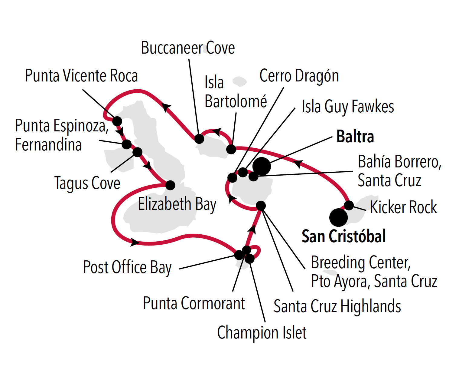 Western Galapagos Itinerary Map